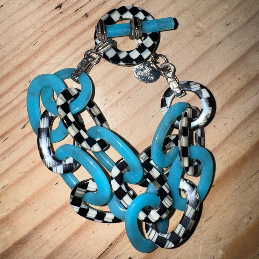 Mackenzie-Childs Courtly Check & Turquoise Bracelet (Missing Side Cap)